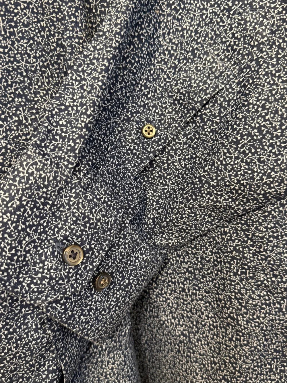 Banana Republic Navy Blue Micro-Print Long Sleeve Button-Up Shirt